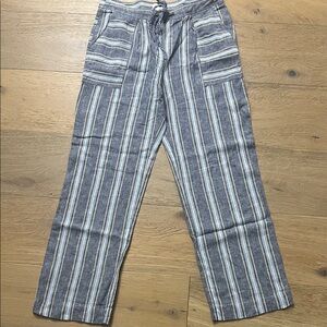 Striped Dark Blue Linen Pants
